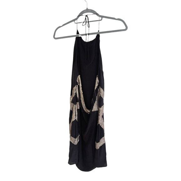 Sheri Bodell Black Silk Sequin Backless Halter Mini Shift Dress Size M - Picture 10 of 10